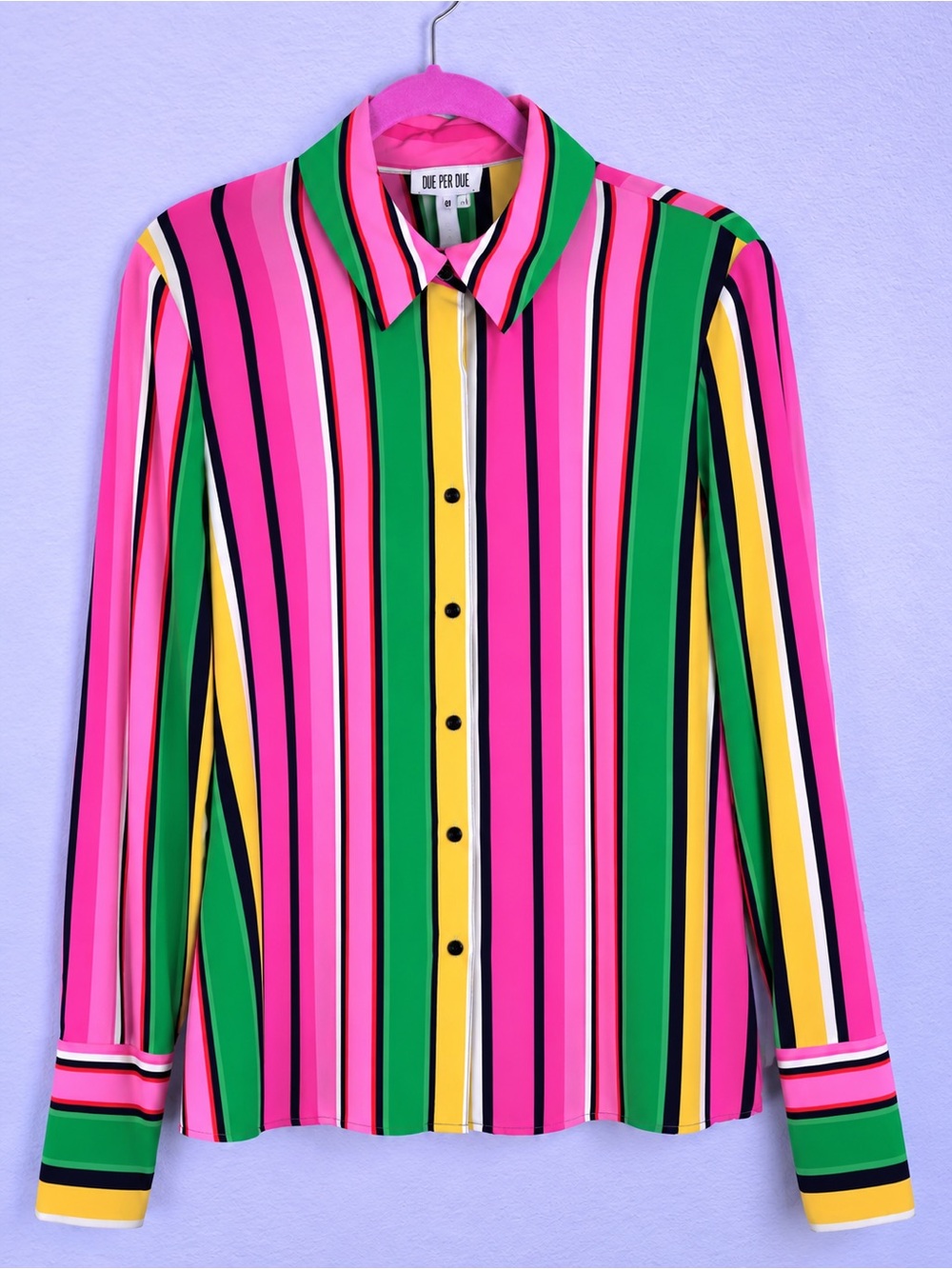 Due Per Due Vintage 100% Silk Multicolor Striped Button Up Shirt Size 10 Barbie